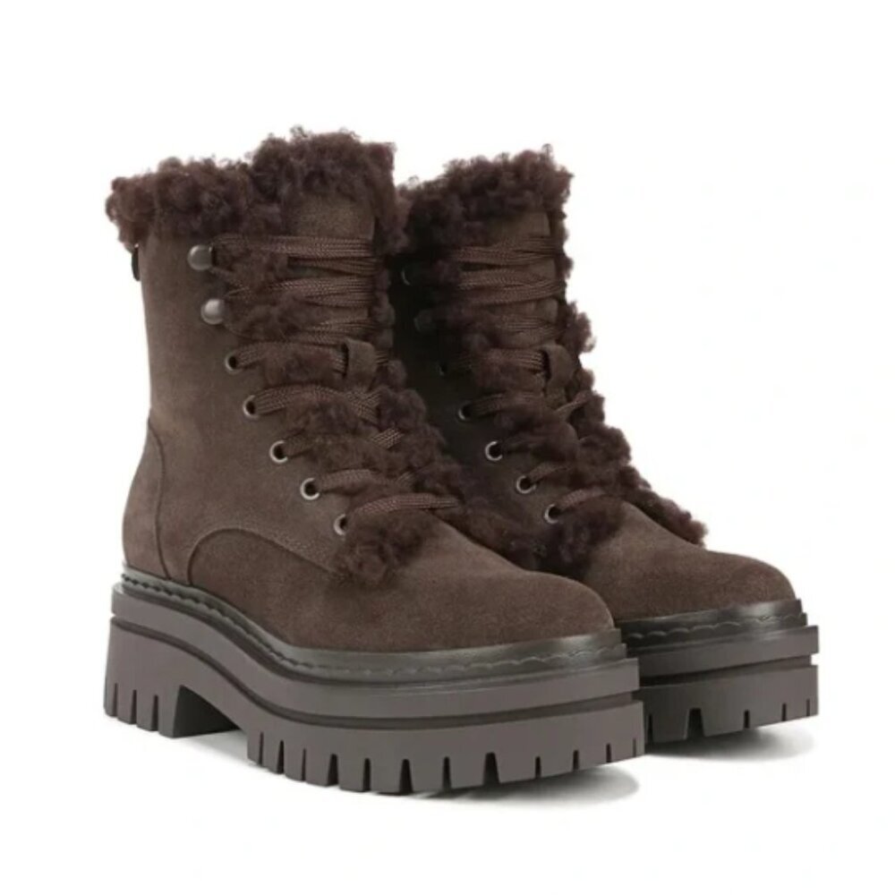 Sam Edelman Kyler Faux Fur Lined Warm Mocha‎ Lace Up Chunky Sole Boots 9.5 NEW